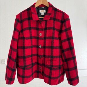 Womens Vintage Talbots buffalo check Red and black check barn coat jacket 16w